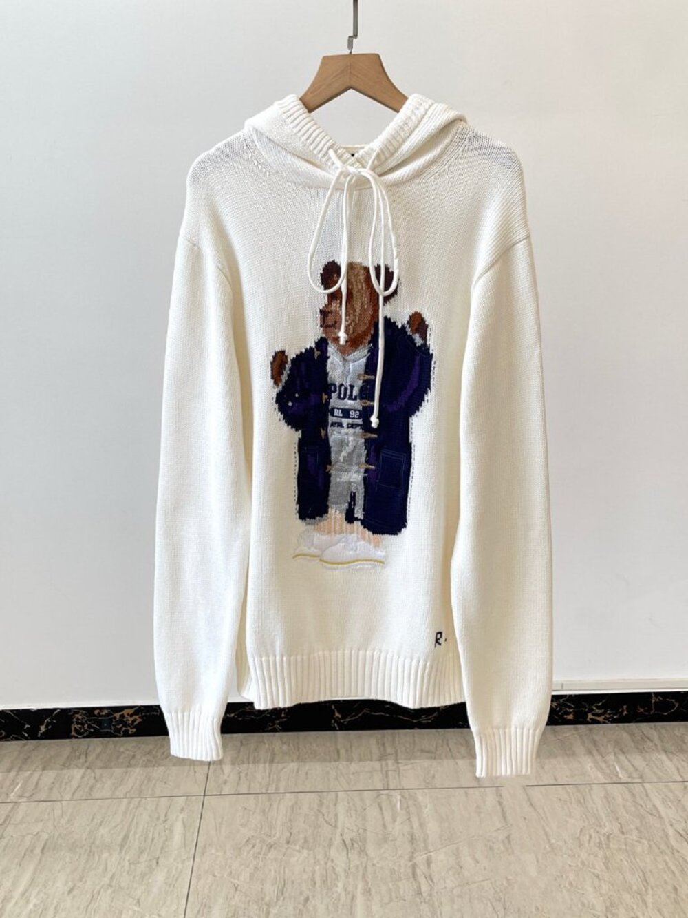 Polo Ralph Lauren Layered Style Bear White Knit Hoodie
